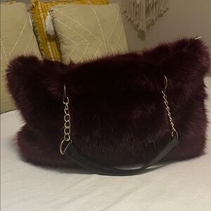 Elegant Faux Fur Shoulder Bag - Rich Purple
